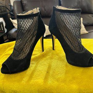 black sheer peep toe bootie heel